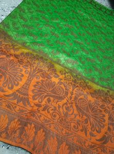 Green Cotton Blend Saree