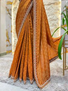 Elegant Brown Embellished Saree