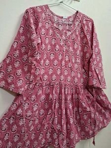 Pink Floral Print Angrakha Kurti