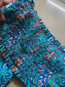 Blue Floral Smocked Bikini Top