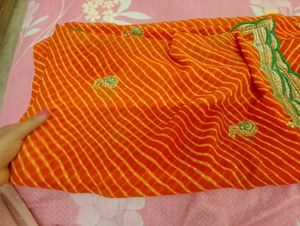 Vibrant Orange Leheriya Saree with blouse
