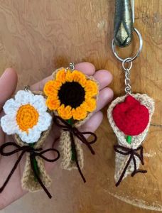 3 Crocheted Flower Bouquet Keychain Set