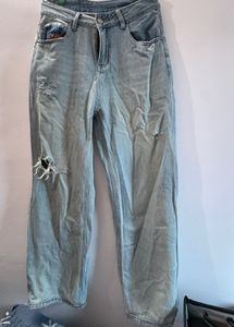 Light Wash Ripped Wide Leg Jeans