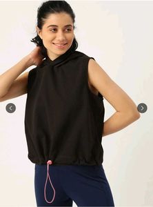 Sleeveless Black Cropped Hoodie Top