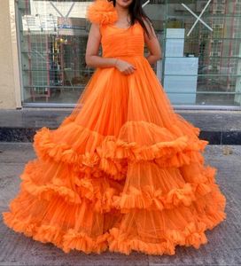 Elegant Orange Ruffled Gown