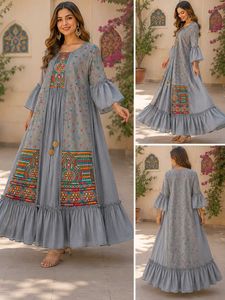 Embroidered Grey Maxi Gown