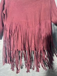 Bershka Maroon Fringed Top