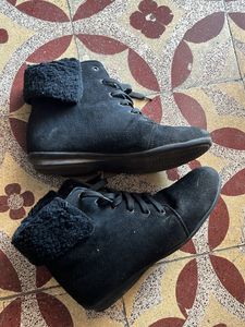 Black Suede Lace-Up Boots