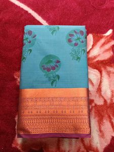 Beautiful Blue Saree with Floral Print