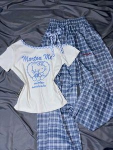 y2k Cute pajama checkered
