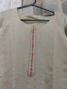 Cream Embroidered Set with Dupatta