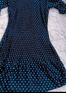 Navy Polka Dot Pleated Midi Dress