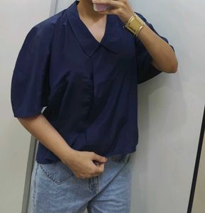 Calvin Klein Navy Collared Blouse Top - M
