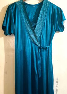 Vintage Teal Lace Trim Nightgown