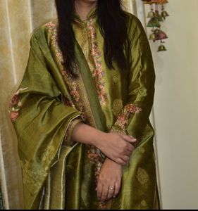 Olive Green Floral Salwar Kameez