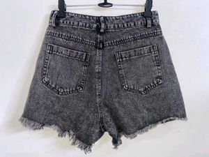 Distressed Denim Shorts with Rhinestone Fringe