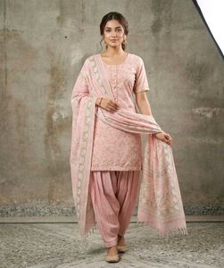 Elegant Pink Floral Cotton Kurta Set with Dupatta