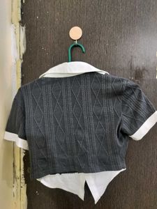 Cropped V-Neck College-Style Top