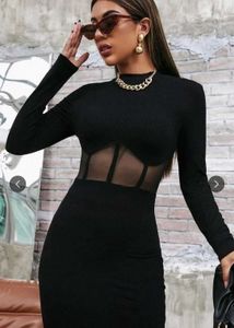 Chic Black Mesh Panel Bodycon Dress