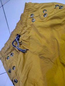 Yellow Cargo Pants with Eyelet Detail