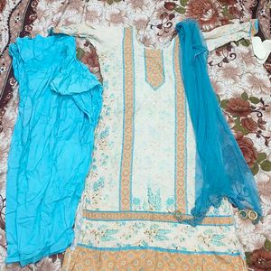 sky blue cream suit shalwar