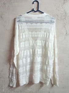 Sheer White Button-Up Cardigan Oversized
