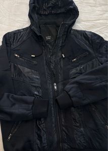 ZARA Men's Navy Blue Hooded Jacket