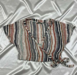 Striped Wrap Top - Casual Style