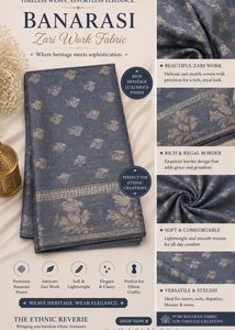 Greyish Blue Banarasi Fabric