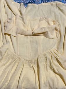 Savana Chic Strapless Yellow Midi Dress