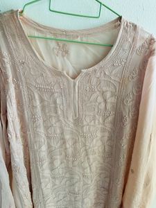 Pastal Nude Authentic Chikankari Tunic Pallazo set