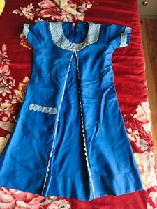 Vintage Blue Dress with Gingham Trim
