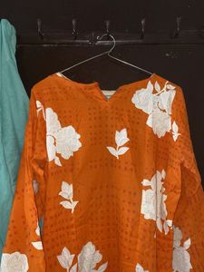 Bright Orange Floral Kurta Set