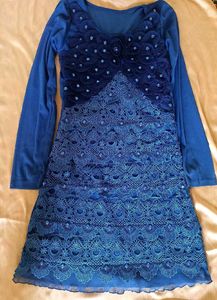 Elegant Blue Lace Dress and Black Shimmer D
