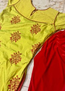 Yellow Kurta Set with Red Design Dupatta and pant