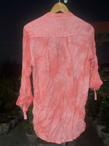 Chic Coral Tie-Dye Tunic Top