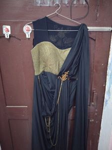 Elegant Black &amp; Gold Embroidered Ethnic Gown