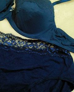 Elegant Navy Lace Bra &amp; Panty Set