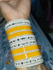 Yellow Chura Bangles with Rhinestones