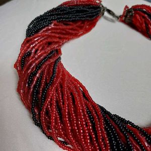 Red &amp; Black Beaded Choker Necklace