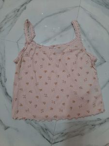 H&amp;M Lace Trimmed Jersey Strappy Light Pink Top