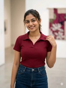Maroon Ribbed Polo T-Shirt
