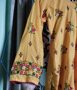 Pure Cotton Yellow Suit With Palazzo &amp; Dupatta