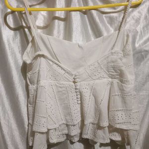 Chic White Eyelet Peplum Cami Top