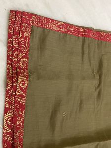 OLIVE GREEN COTTON BLEND GOLDEN PRINTED DUPATTA