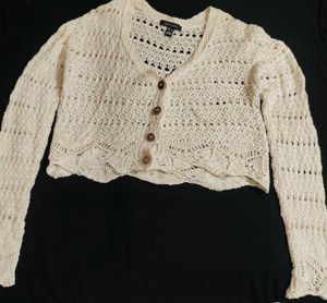 White Crochet Knit Cardigan