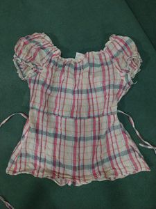 Pink Plaid Puff Sleeve Top