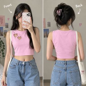 Pink Heart Cut-Out Crop Tank Top
