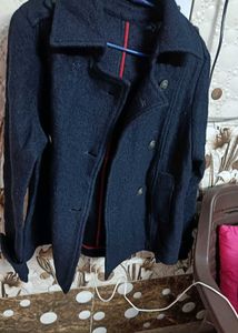 Navy Blue Wool Blend Coat