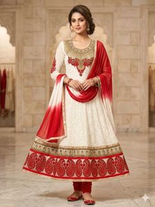 Elegant White & Red Kurta Set